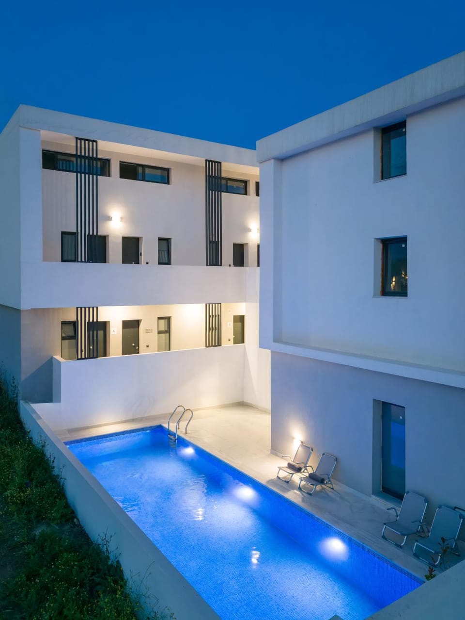 Property building, Night, Pool view, Swimming pool