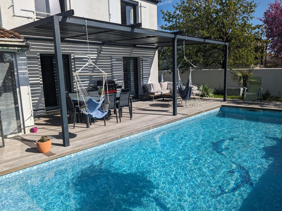 Property building, Patio, Pool view, Swimming pool
