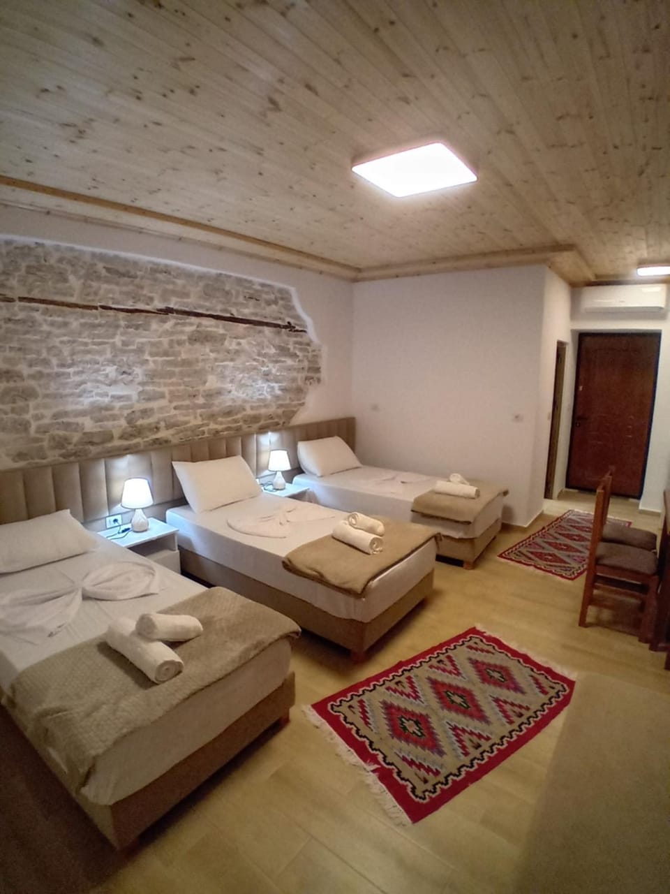 Bed, Photo of the whole room, Bedroom, towels, air conditioner, air conditioner