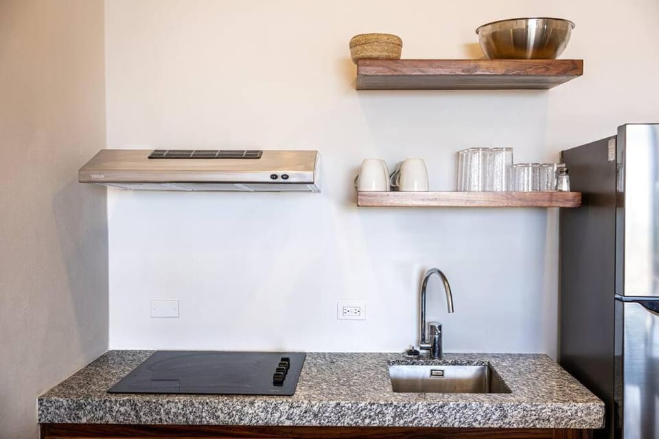 Kitchen or kitchenette, stove