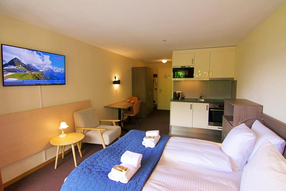 Bed, TV and multimedia, Kitchen or kitchenette, Seating area, Dining area, Bedroom, oven, stove