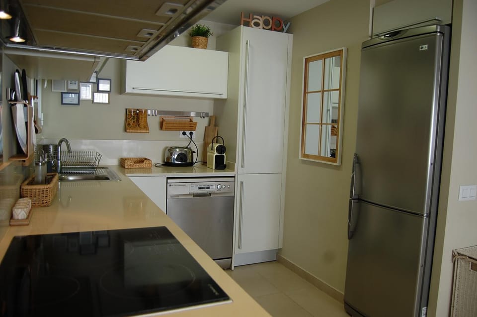 Kitchen or kitchenette, dishwasher, stove
