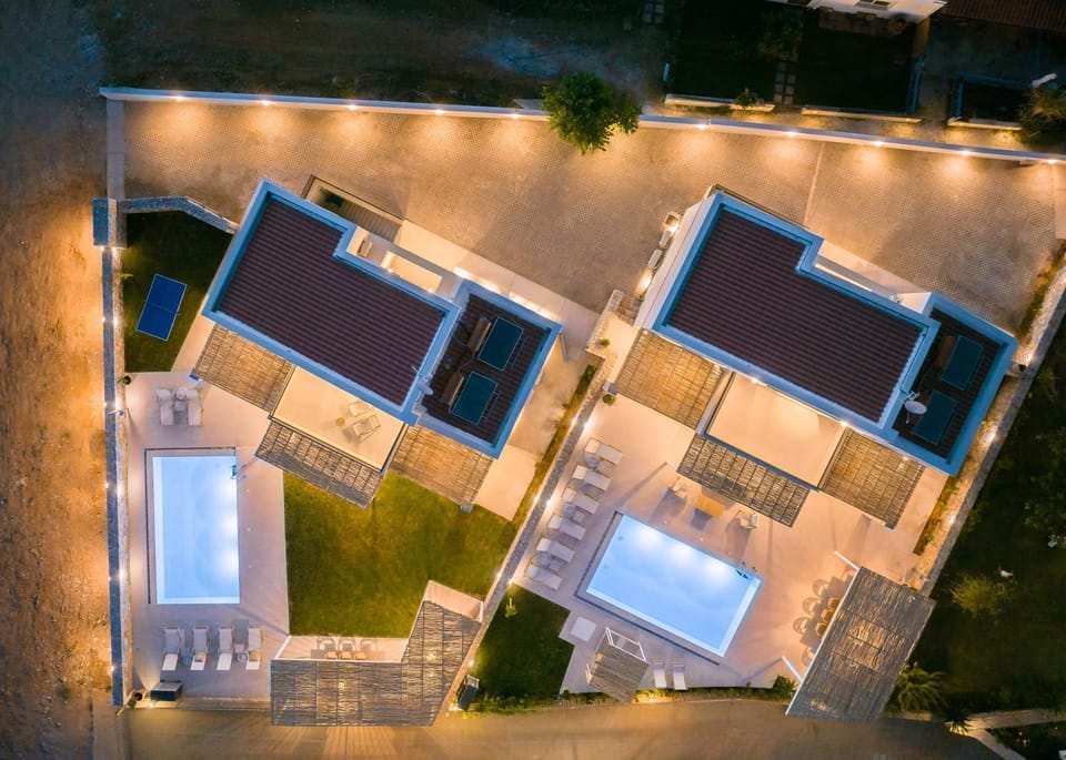 Property building, Night, Bird's eye view, Swimming pool