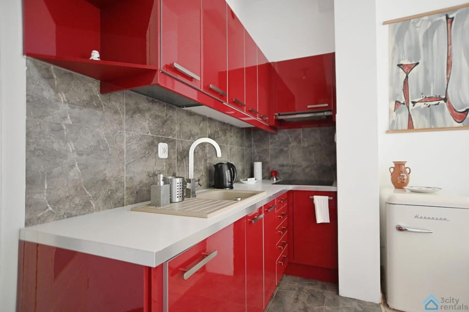 Kitchen or kitchenette, stove