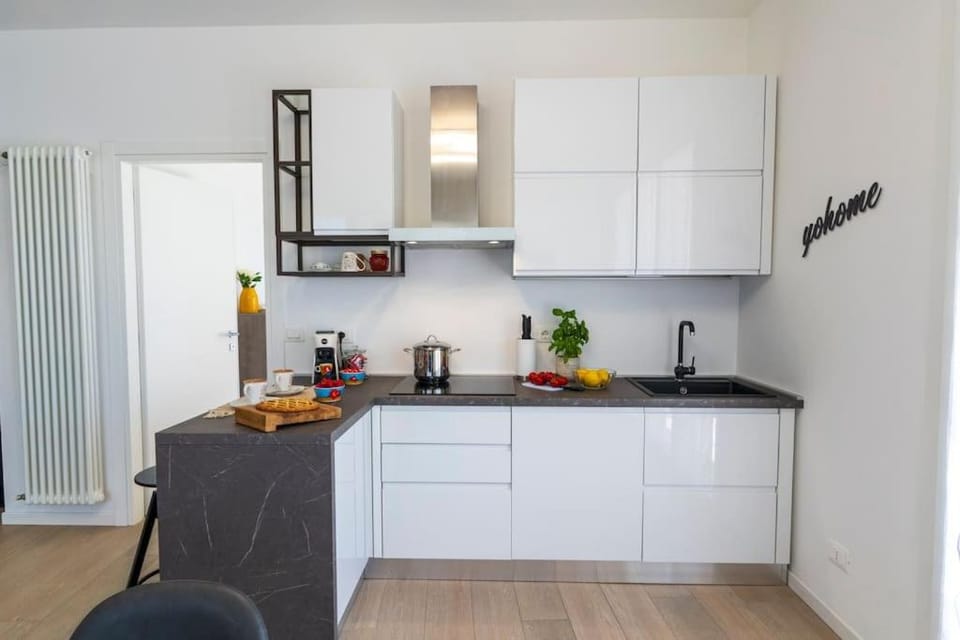 Kitchen or kitchenette, stove