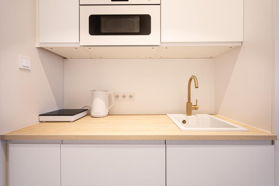 Kitchen or kitchenette, stove