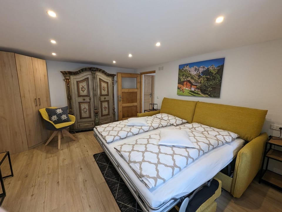 Bed, wardrobe