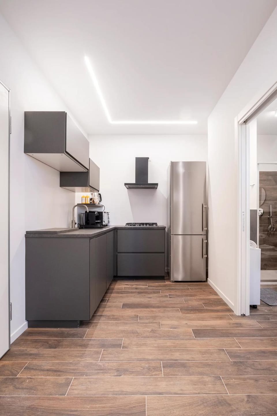 Kitchen or kitchenette, stove