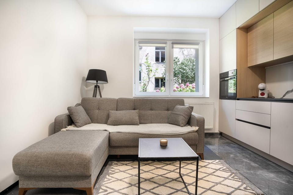 Kitchen or kitchenette, Living room, Seating area, Dining area