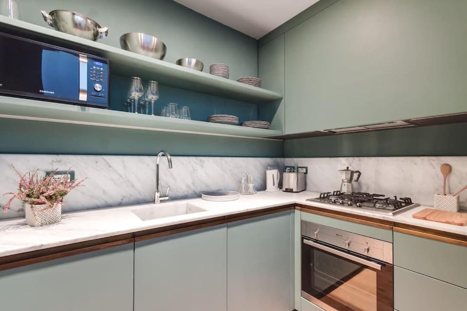 Kitchen or kitchenette, stove