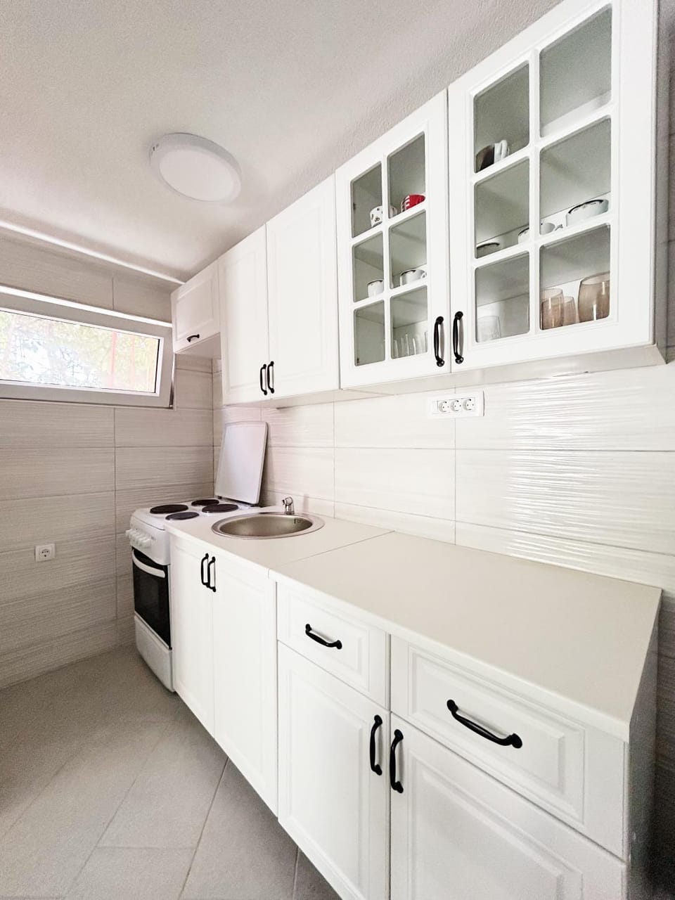 Kitchen or kitchenette, stove