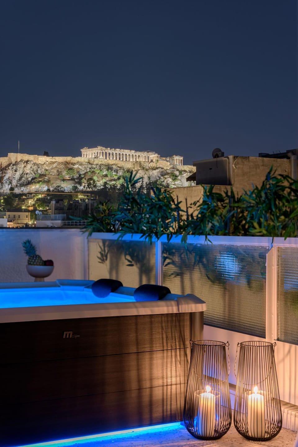 Property building, Patio, Night, View (from property/room), Balcony/Terrace, City view, Pool view, Swimming pool