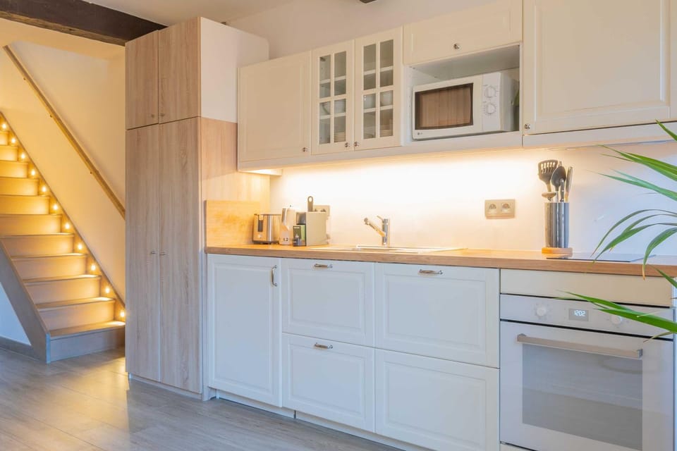 Kitchen or kitchenette, stove