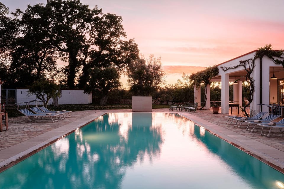 Swimming pool, Sunset, sunbed