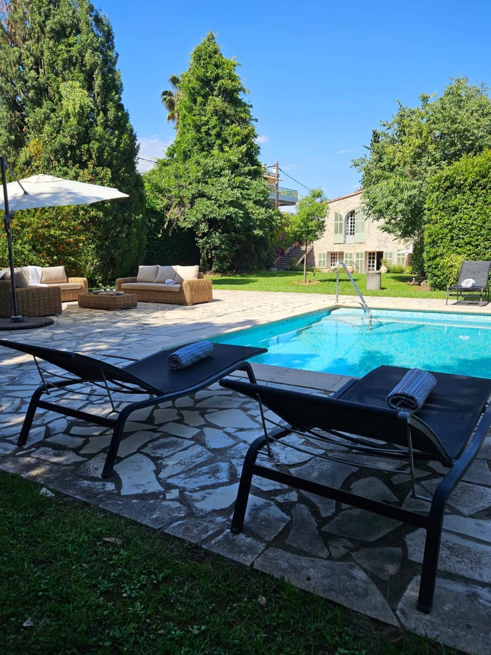Patio, Garden, Pool view, sunbed