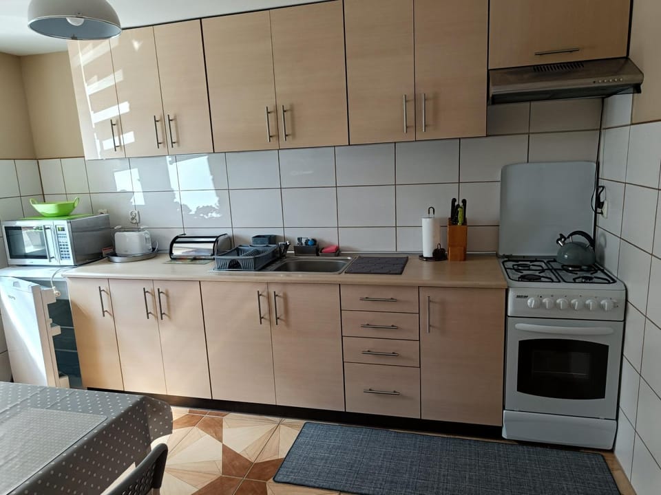 Kitchen or kitchenette, stove