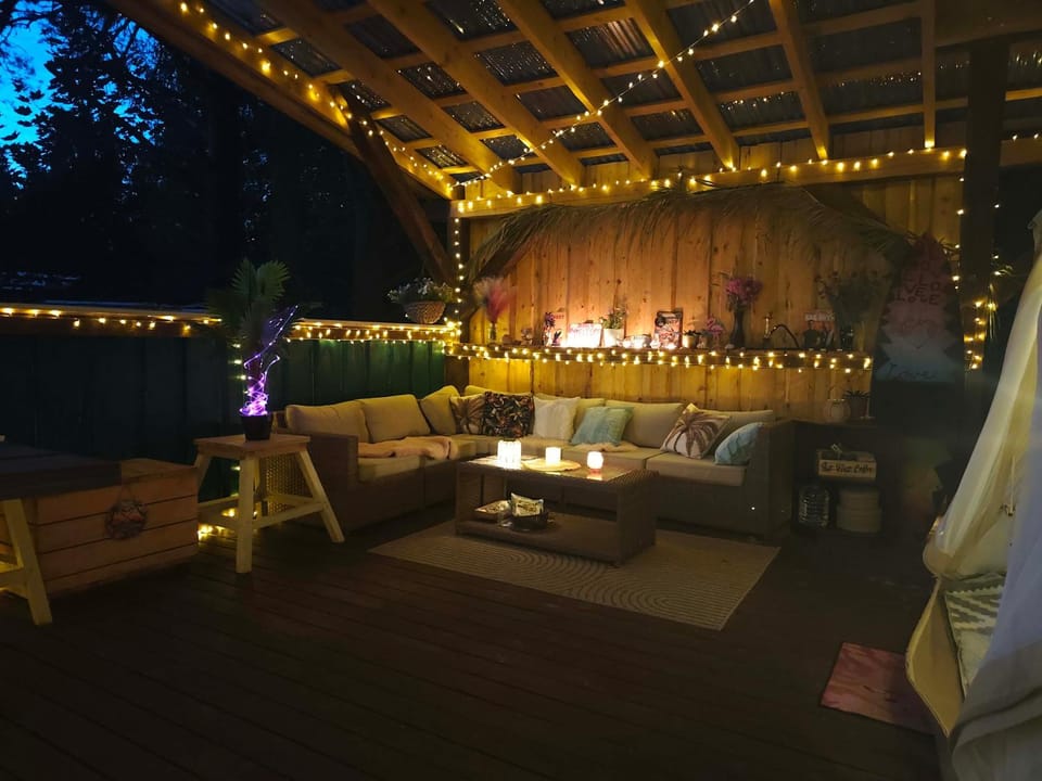 Patio, Night, Seating area