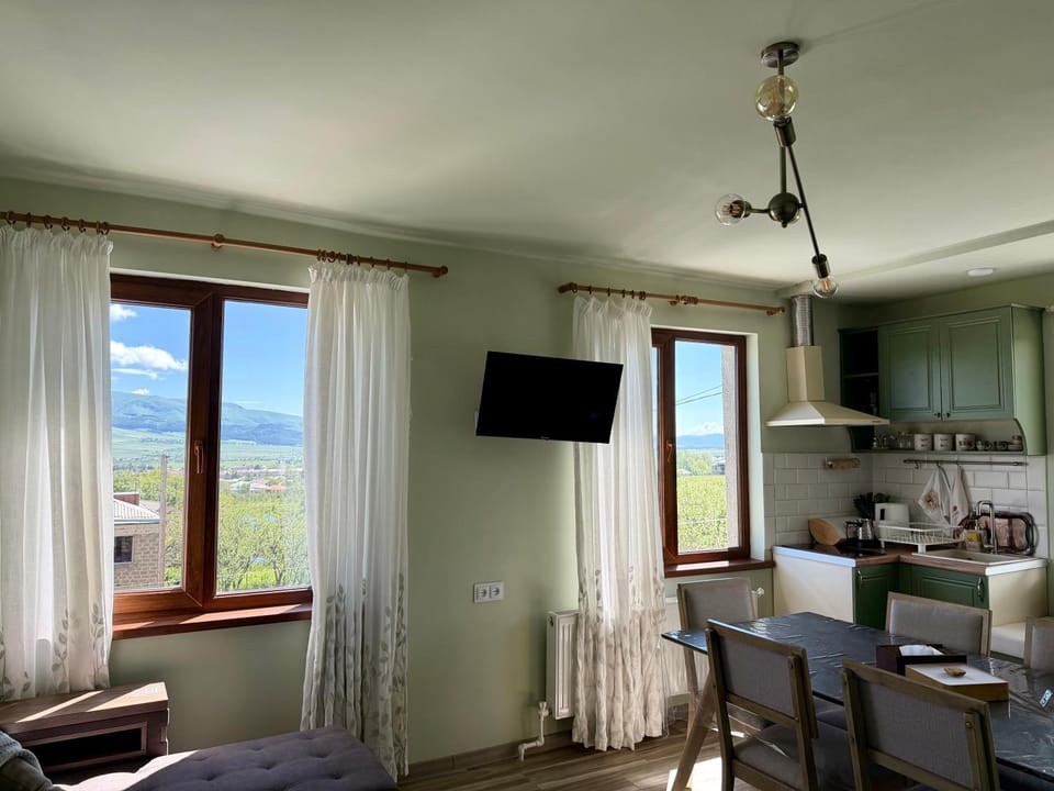 Natural landscape, TV and multimedia, Kitchen or kitchenette, Living room, Seating area, Dining area