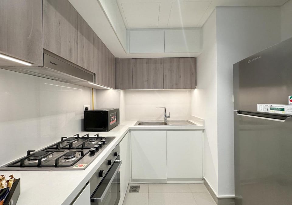Kitchen or kitchenette, stove