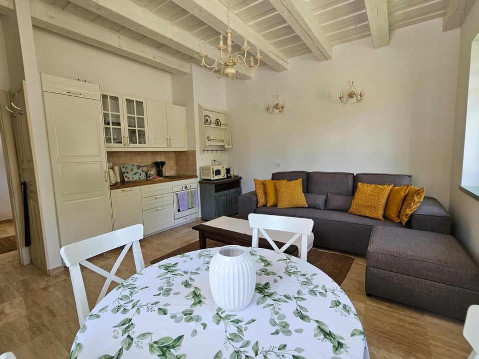 Coffee/tea facilities, Kitchen or kitchenette, Living room, Seating area, Dining area, stove