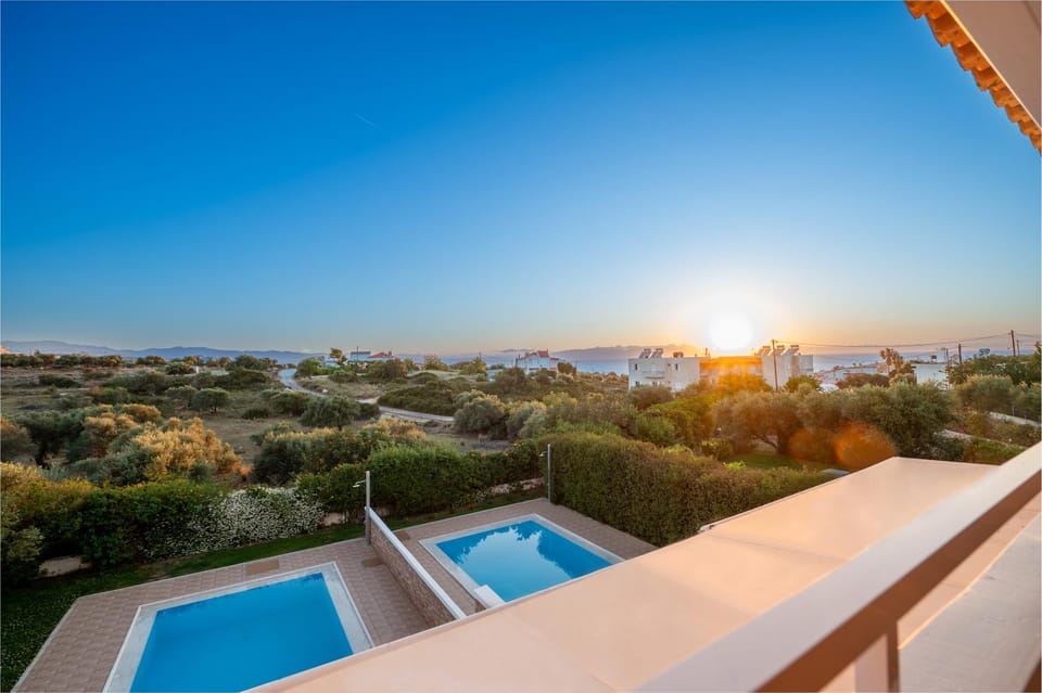 Property building, Swimming pool, Sunset