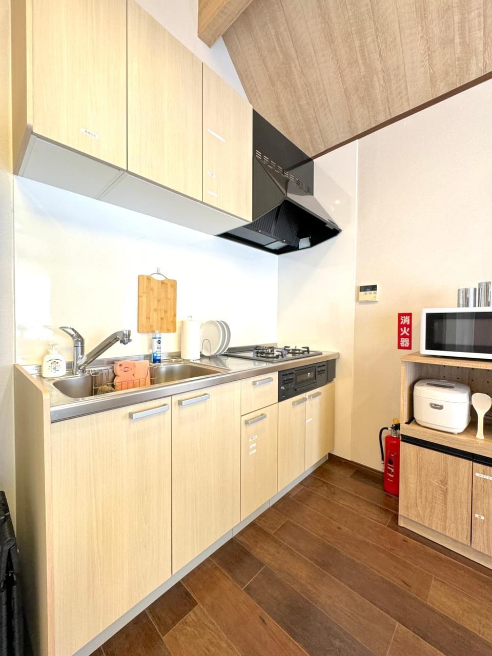 Kitchen or kitchenette, stove