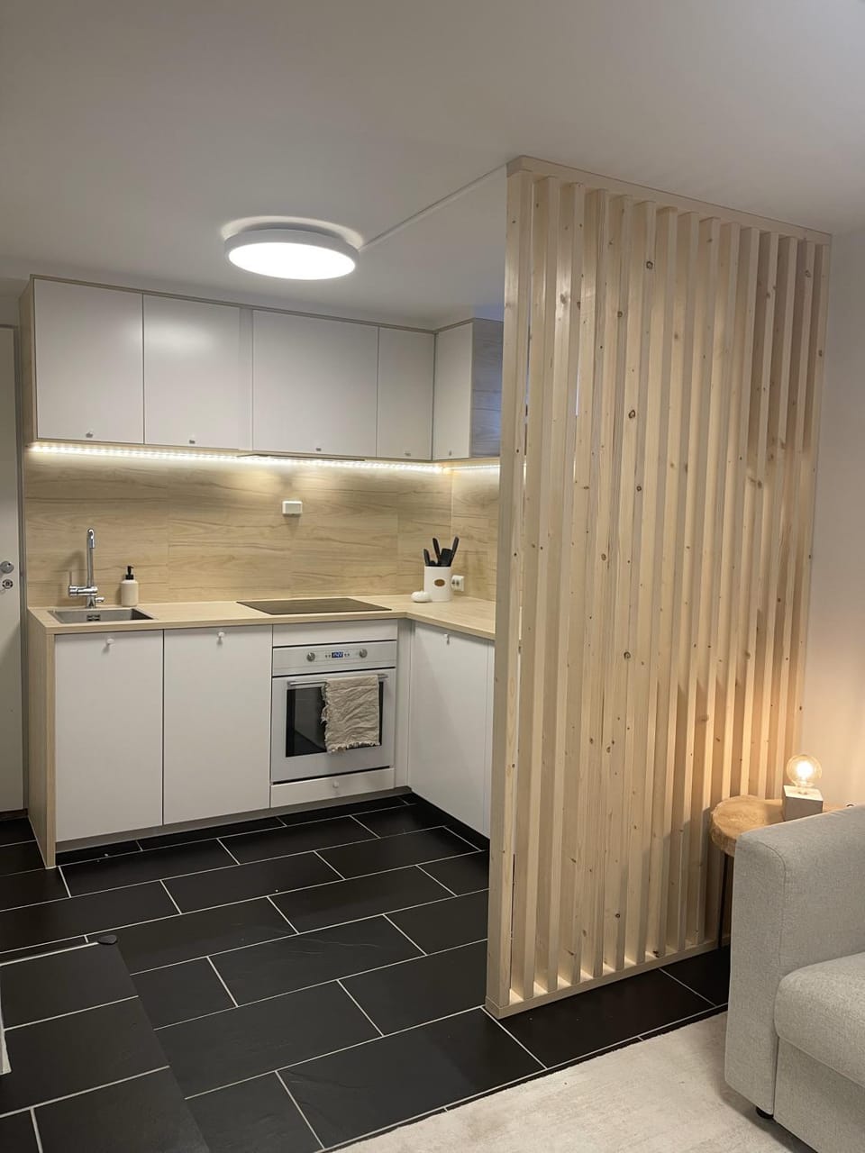 Kitchen or kitchenette, stove