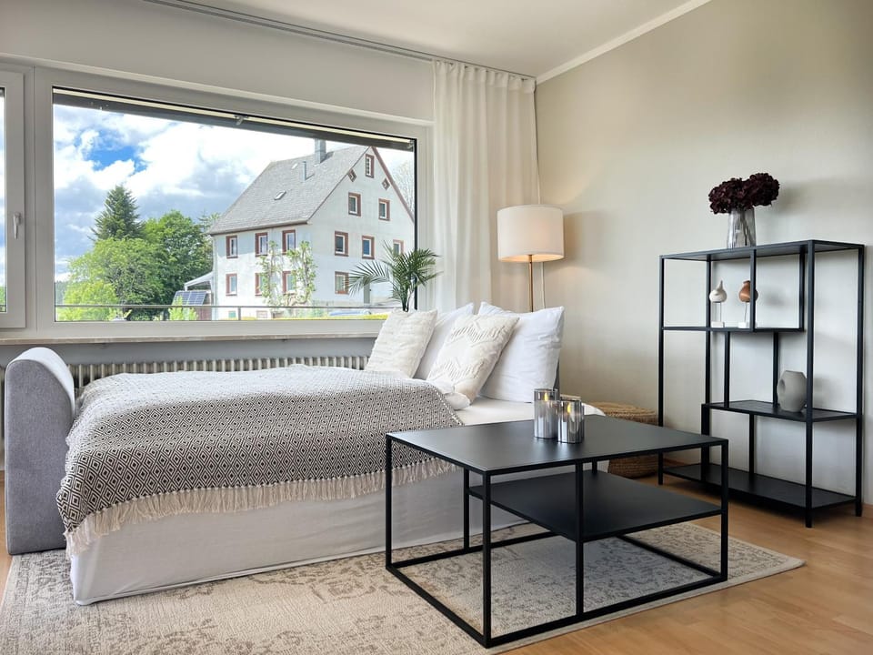 Bed, Living room, Photo of the whole room, Seating area, Bedroom