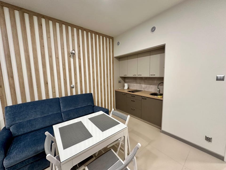 Kitchen or kitchenette, Living room, Seating area, Dining area