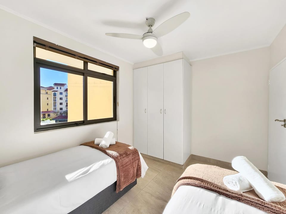 Bed, wardrobe