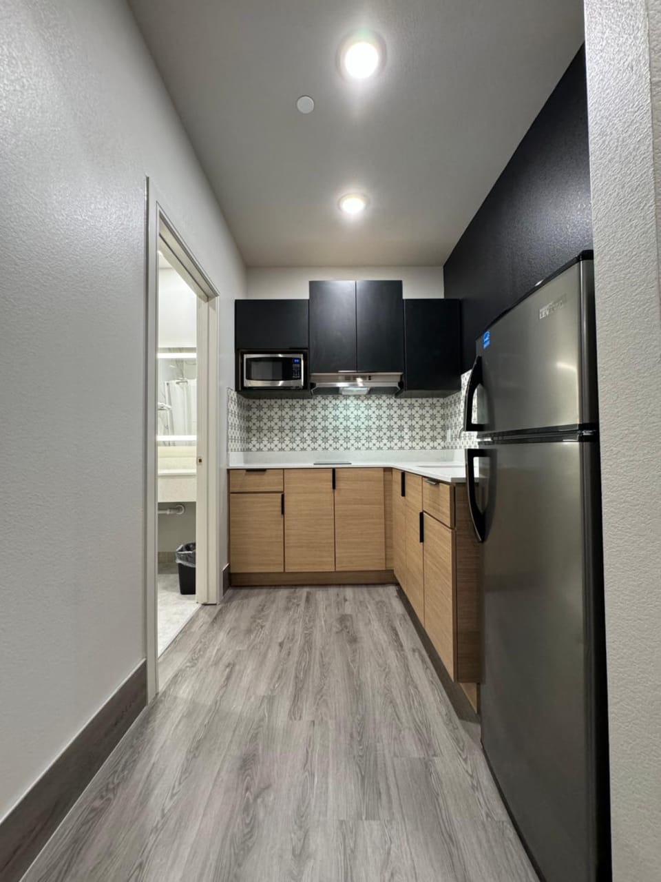 Kitchen or kitchenette, stove