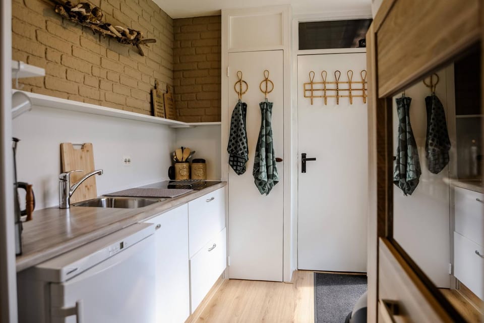 Kitchen or kitchenette, dishwasher, stove