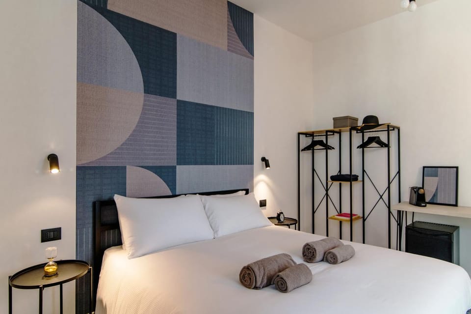 Bed, wardrobe