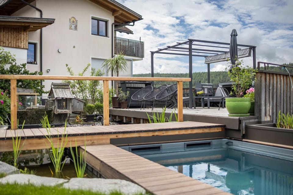 Property building, Living room, Swimming pool