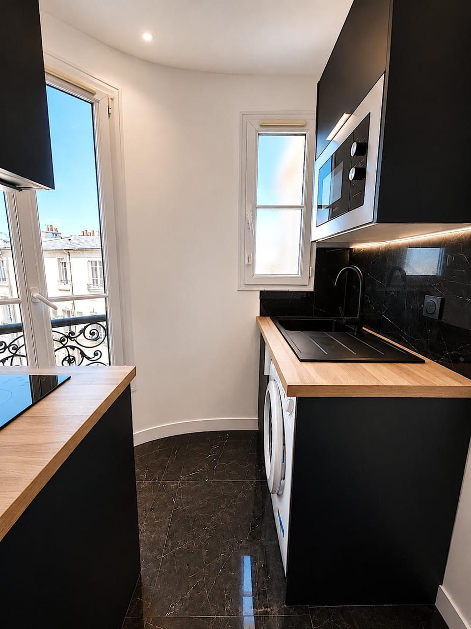 Kitchen or kitchenette, stove