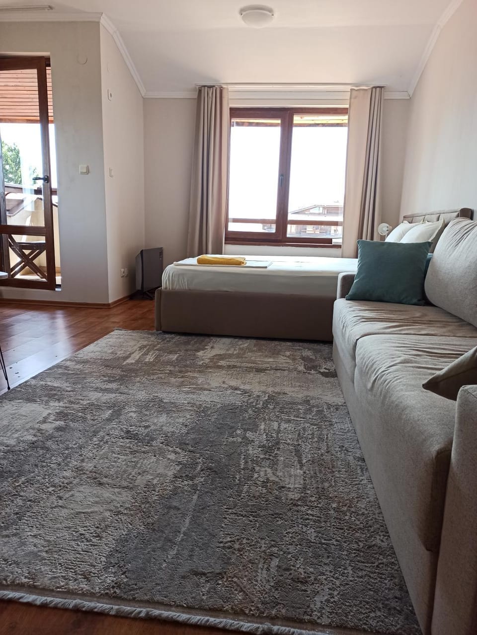 Bed, Living room, Seating area, Bedroom