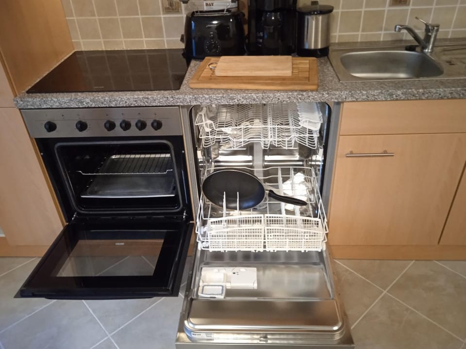 Kitchen or kitchenette, dishwasher, oven, stove, toaster