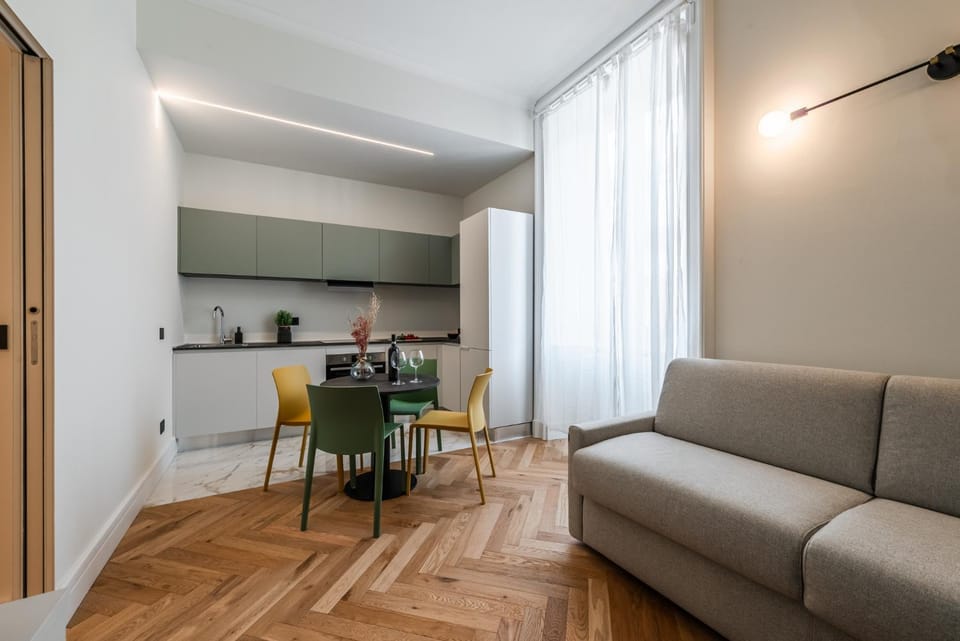 Kitchen or kitchenette, Living room, Seating area, Dining area, stove