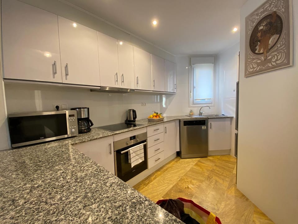 Kitchen or kitchenette, dishwasher, stove, toaster