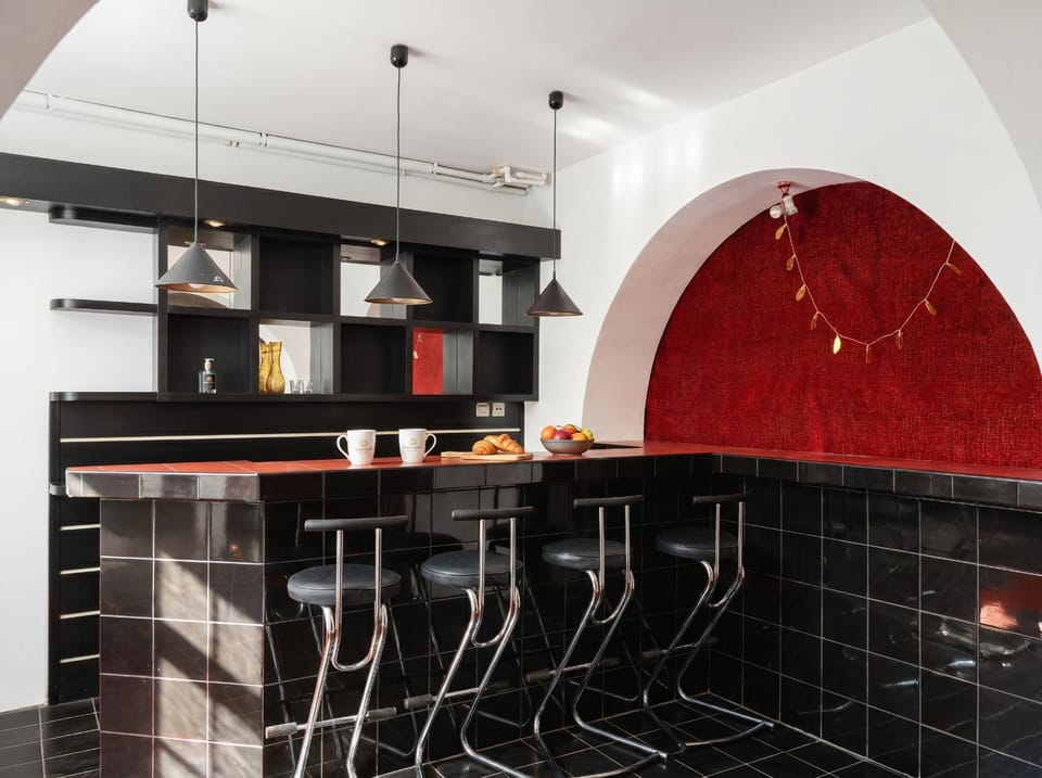 Kitchen or kitchenette, stove