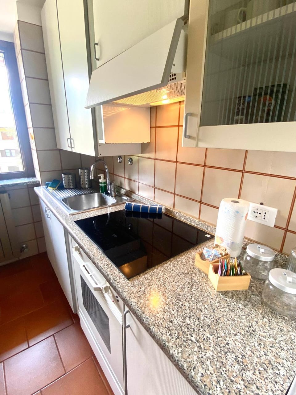Kitchen or kitchenette, stove