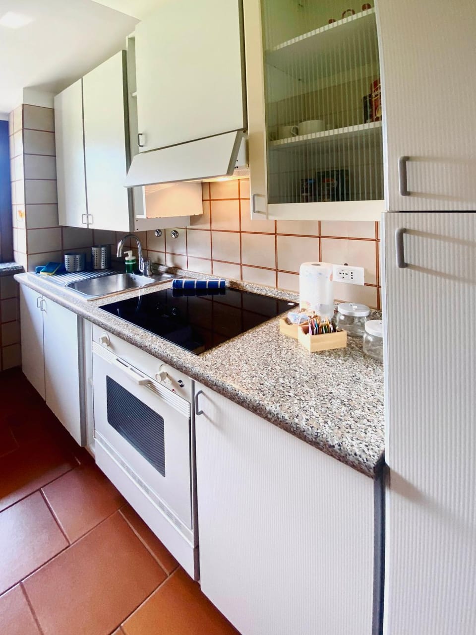 Kitchen or kitchenette, stove