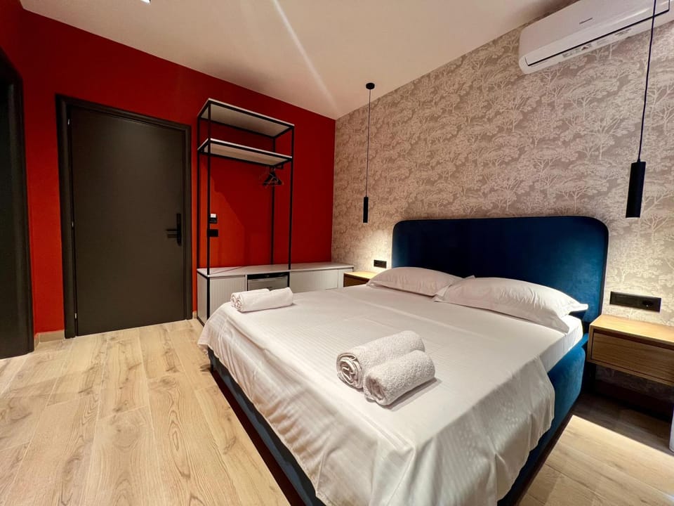 Bed, Photo of the whole room, Bedroom, towels, wardrobe, air conditioner