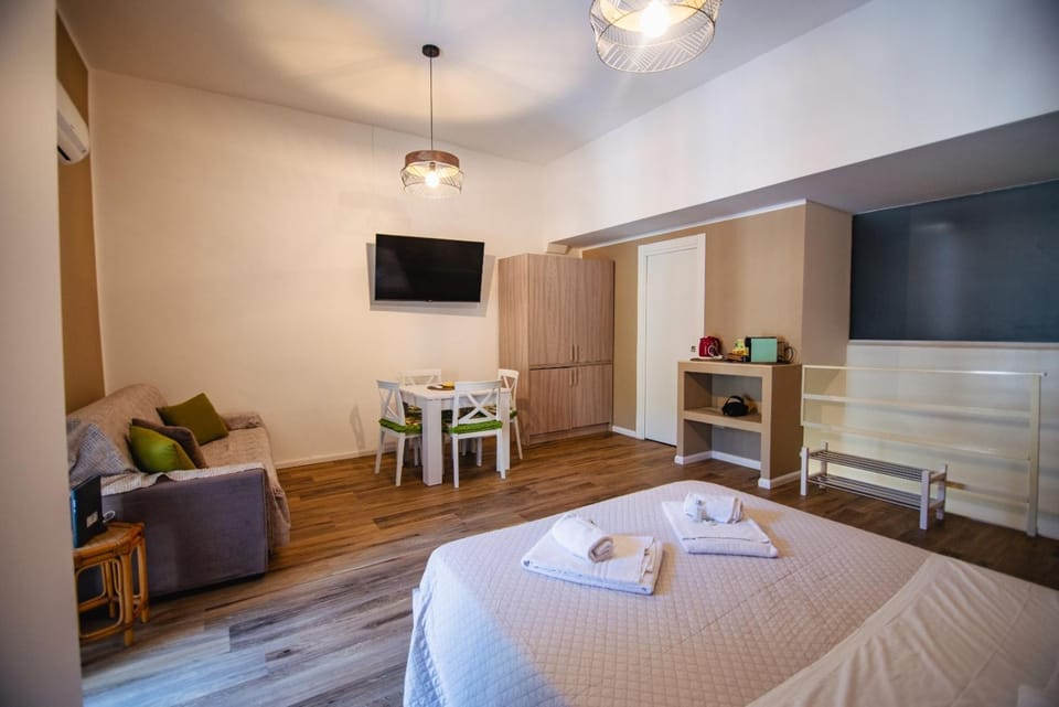 Bed, TV and multimedia, Living room, Photo of the whole room, Seating area, Dining area, Bedroom