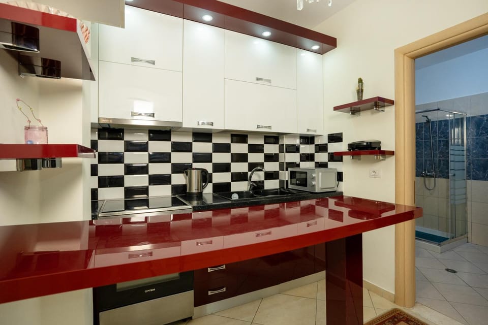 Kitchen or kitchenette, stove