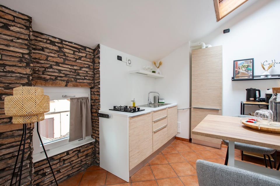 Kitchen or kitchenette, stove