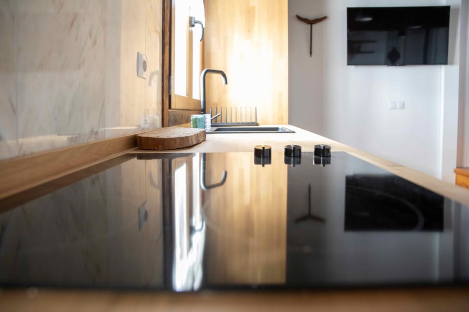 Kitchen or kitchenette, stove