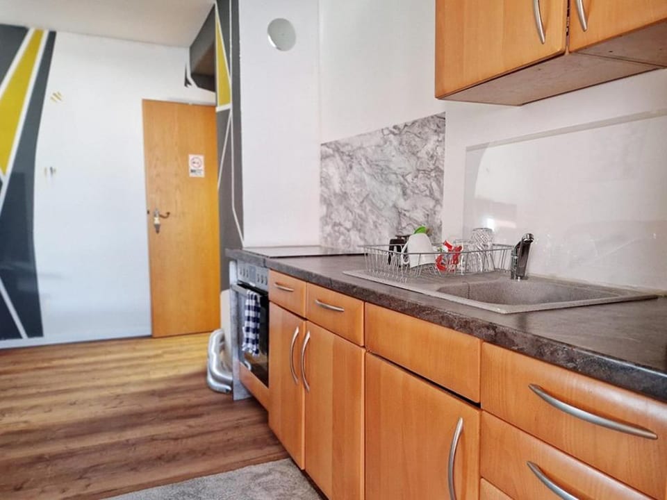 Kitchen or kitchenette, stove