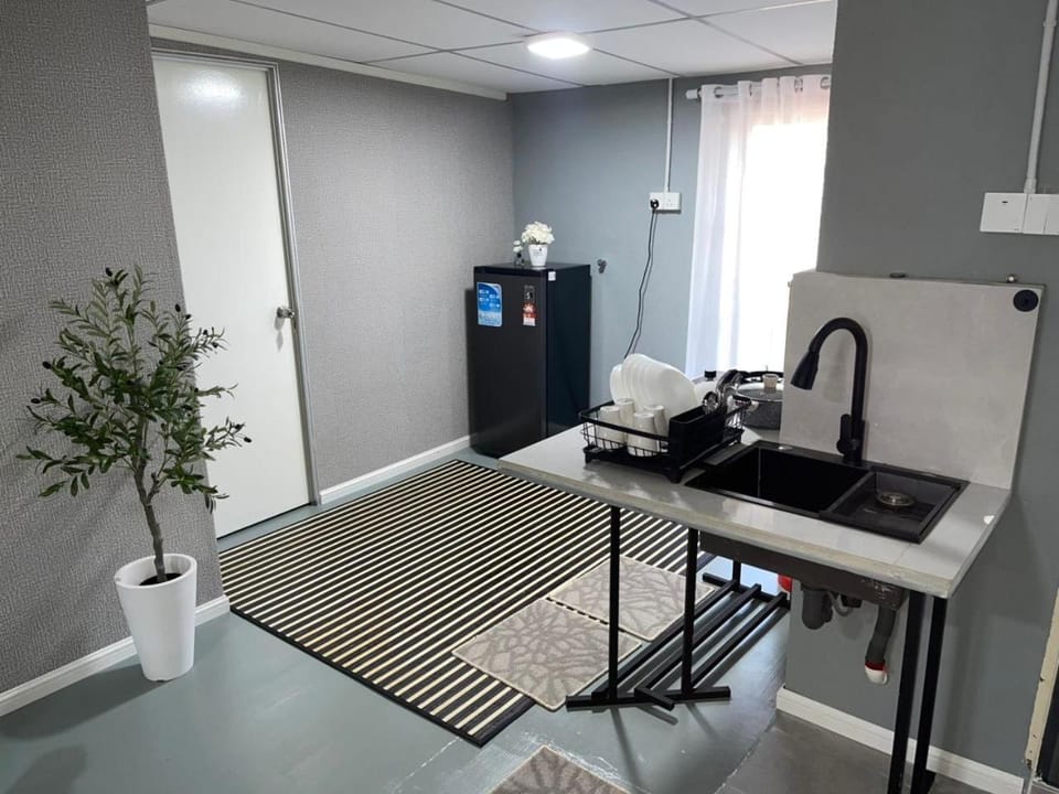 Kitchen or kitchenette, stove