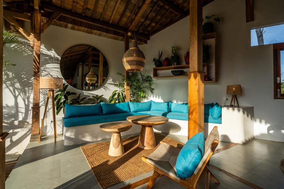 Living room, Seating area, Pool view
